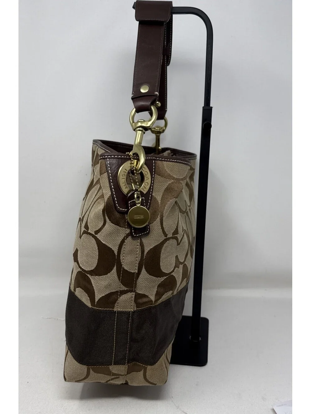 Coach F13674 Canvas Leather Brown Signature Shoulder Bag